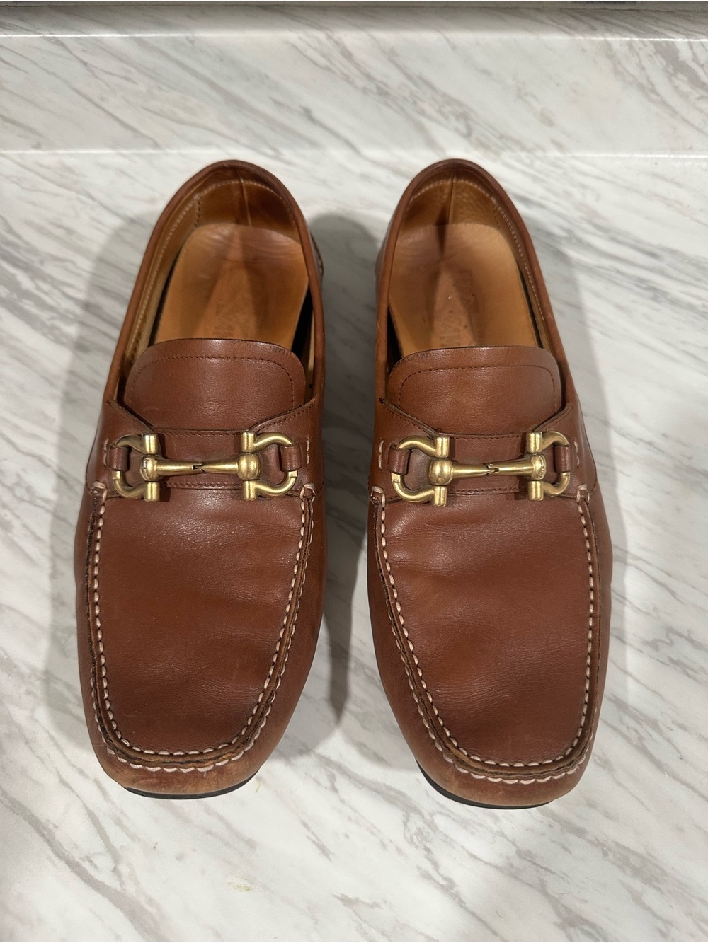 Salvatore Ferragamo Brown Leather Bit Loafers with Gold Hardware